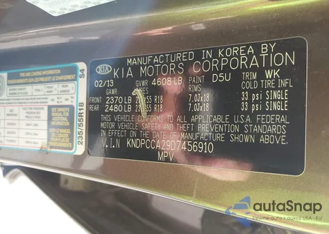 2013 Kia Sportage Ex из США, поврежденный, VIN KNDPCCA29D7456910